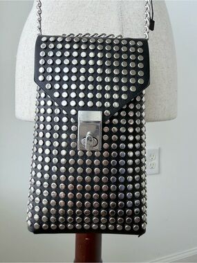 stradivarius Black Mini Studded Crossbody Bag with Silver Hardware